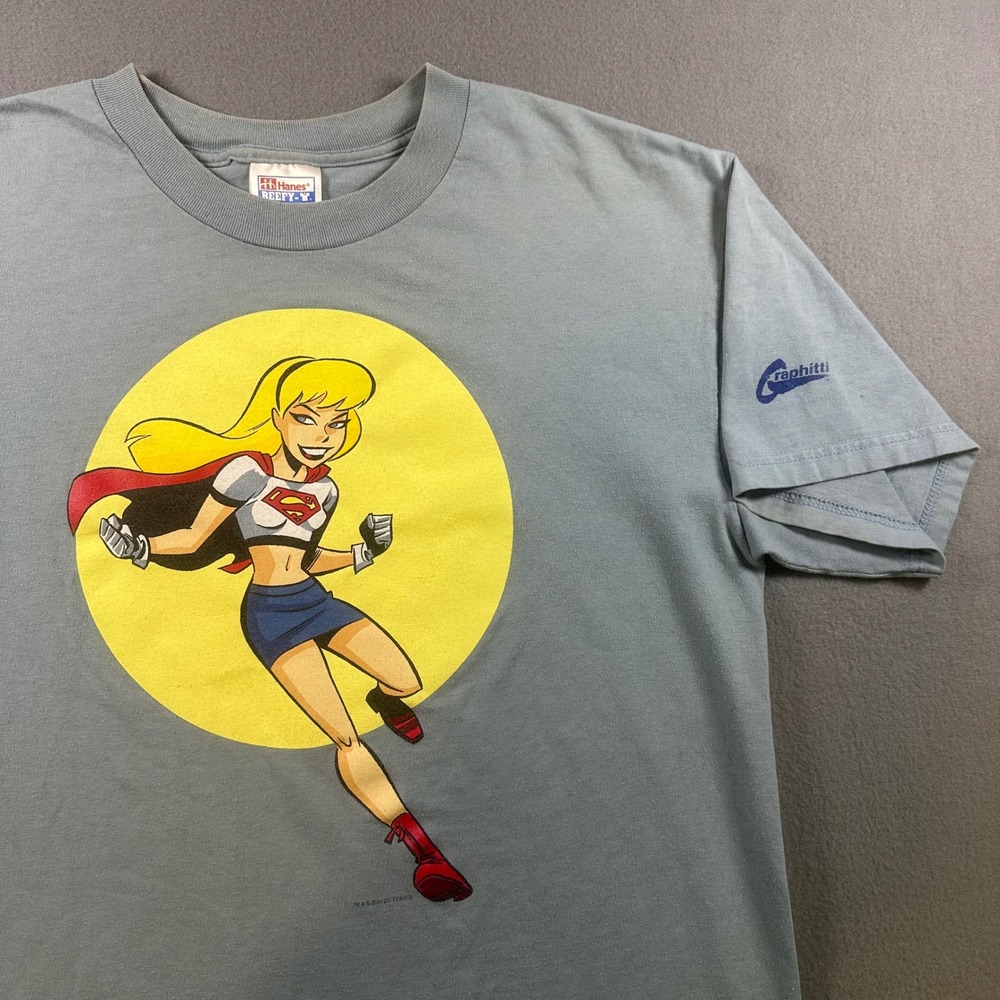 Vintage 2000 DC Comics Supergirl T-Shirt Hanes Beefy-T Blue Large Graphitti Tee